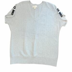 Michael Michael Kors Gray V-Neck Short Sleeve Sweater Leather Shoulder Tab Large